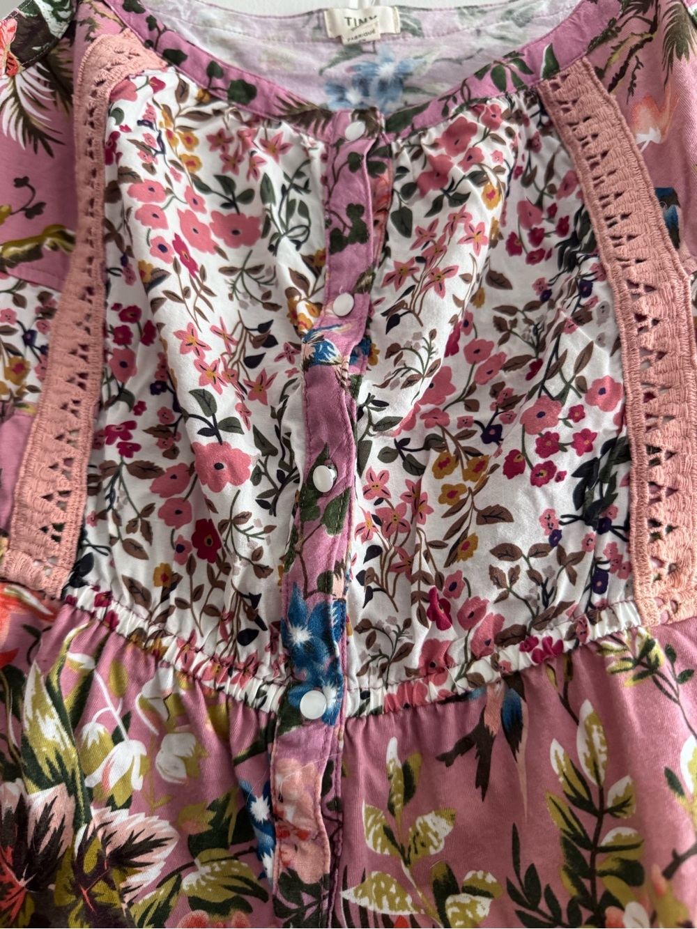 Anthropologie Tiny Floral Pink Lace-Trim Sleeveless Top - Picture 4 of 7